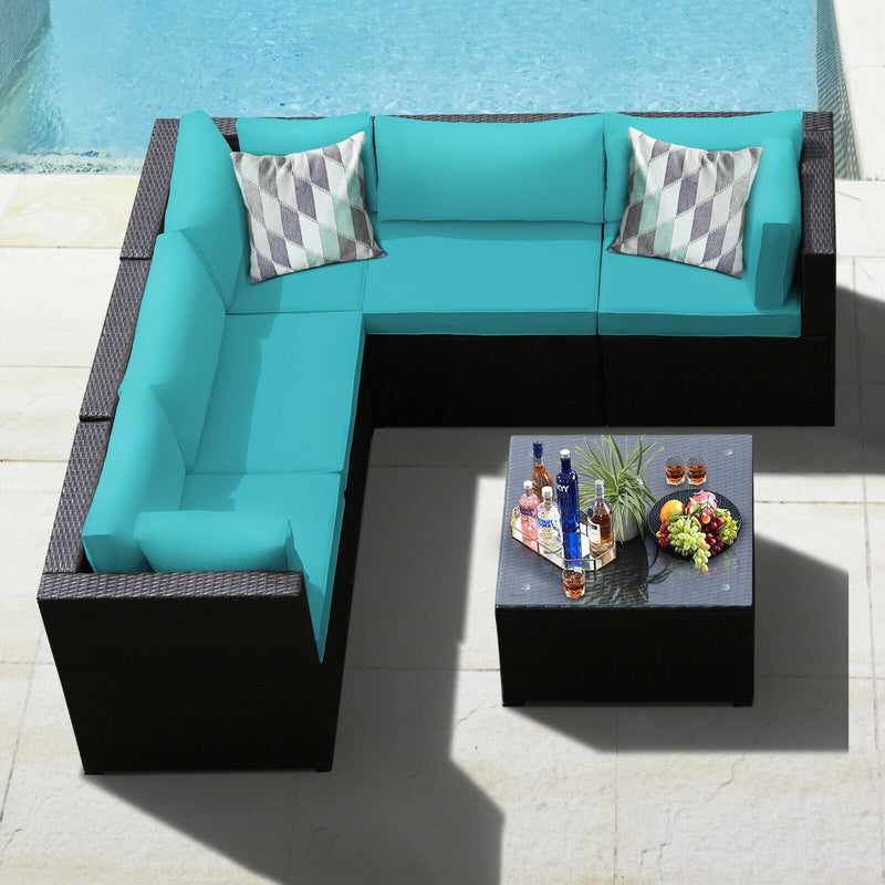 Costway - 6 Pieces Patio Furniture Sofa Set with Cushions for Outdoor-Turquoise