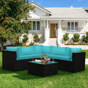 Costway - 6 Pieces Patio Furniture Sofa Set with Cushions for Outdoor-Turquoise