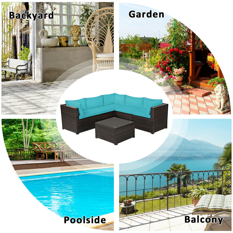 Costway - 6 Pieces Patio Furniture Sofa Set with Cushions for Outdoor-Turquoise