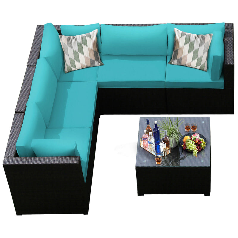Costway - 6 Pieces Patio Furniture Sofa Set with Cushions for Outdoor-Turquoise
