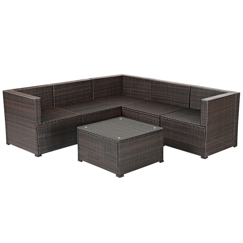 Costway - 6 Pieces Patio Furniture Sofa Set with Cushions for Outdoor-Turquoise