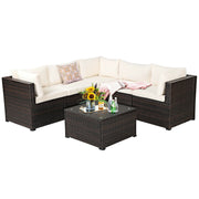 Costway - 6 Pieces Patio Furniture Sofa Set with Cushions for Outdoor-Beige