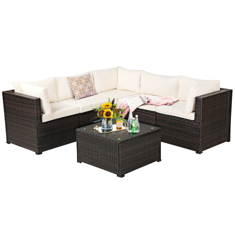 Costway - 6 Pieces Patio Furniture Sofa Set with Cushions for Outdoor-Beige