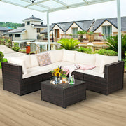 Costway - 6 Pieces Patio Furniture Sofa Set with Cushions for Outdoor-Beige