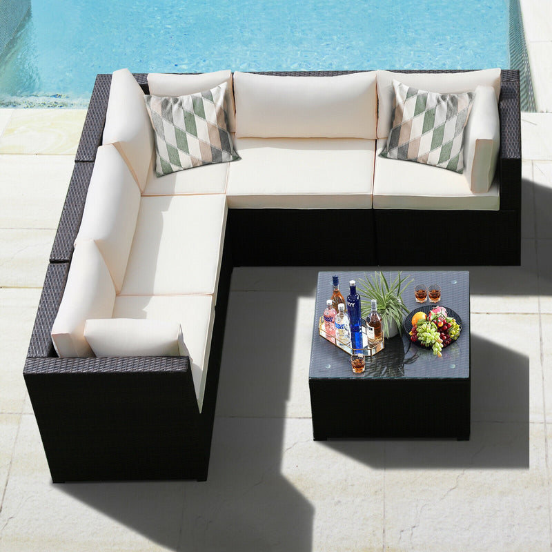 Costway - 6 Pieces Patio Furniture Sofa Set with Cushions for Outdoor-Beige