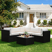 Costway - 6 Pieces Patio Furniture Sofa Set with Cushions for Outdoor-Beige