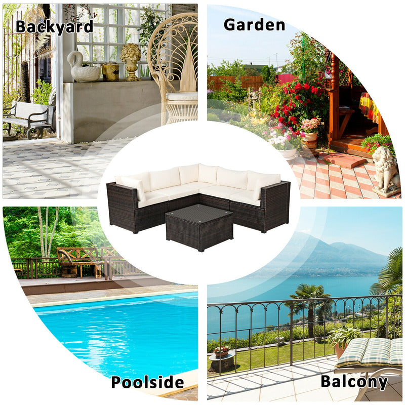 Costway - 6 Pieces Patio Furniture Sofa Set with Cushions for Outdoor-Beige