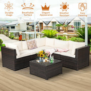 Costway - 6 Pieces Patio Furniture Sofa Set with Cushions for Outdoor-Beige