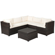 Costway - 6 Pieces Patio Furniture Sofa Set with Cushions for Outdoor-Beige