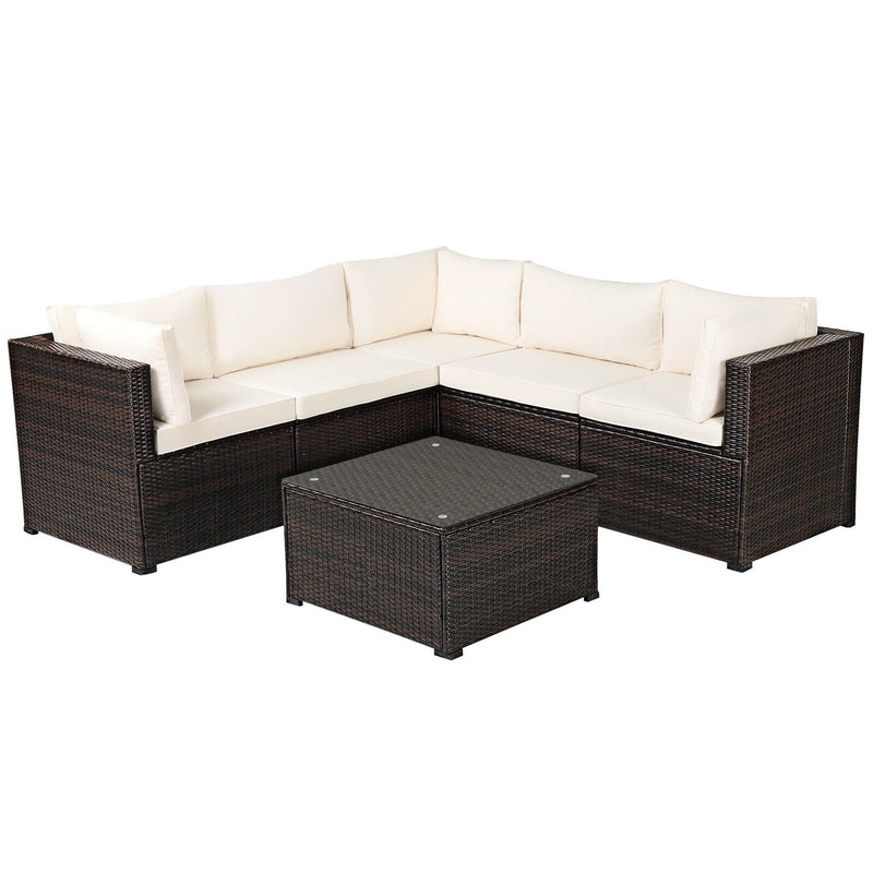 Costway - 6 Pieces Patio Furniture Sofa Set with Cushions for Outdoor-Beige