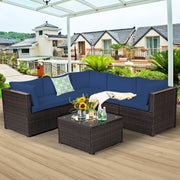 Costway - 6 Pieces Patio Furniture Sofa Set with Cushions for Outdoor-Navy