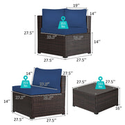 Costway - 6 Pieces Patio Furniture Sofa Set with Cushions for Outdoor-Navy