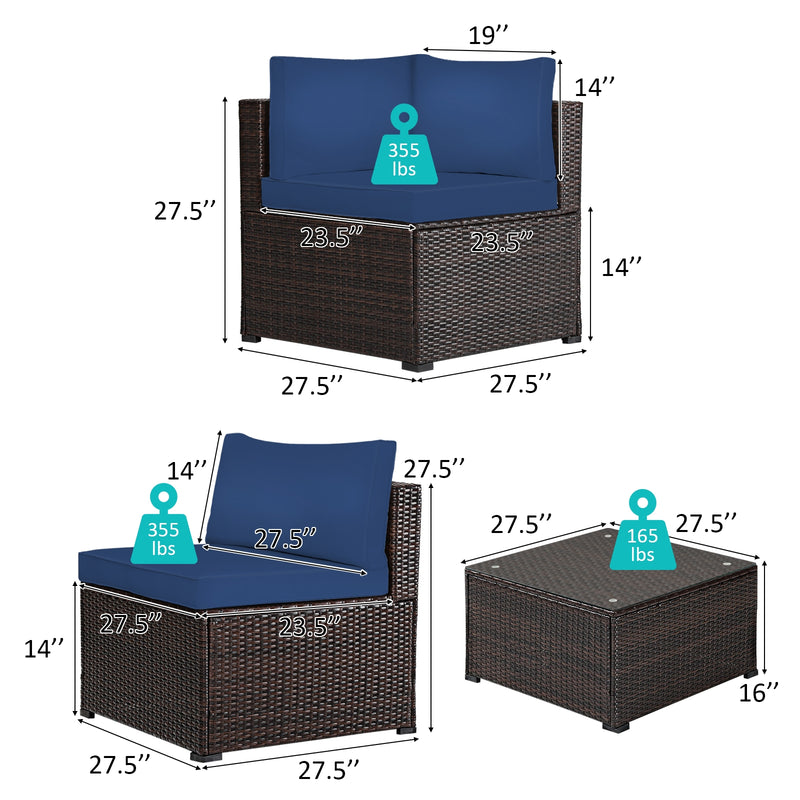 Costway - 6 Pieces Patio Furniture Sofa Set with Cushions for Outdoor-Navy