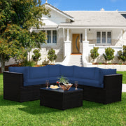 Costway - 6 Pieces Patio Furniture Sofa Set with Cushions for Outdoor-Navy