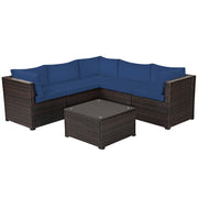 Costway - 6 Pieces Patio Furniture Sofa Set with Cushions for Outdoor-Navy