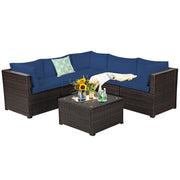 Costway - 6 Pieces Patio Furniture Sofa Set with Cushions for Outdoor-Navy