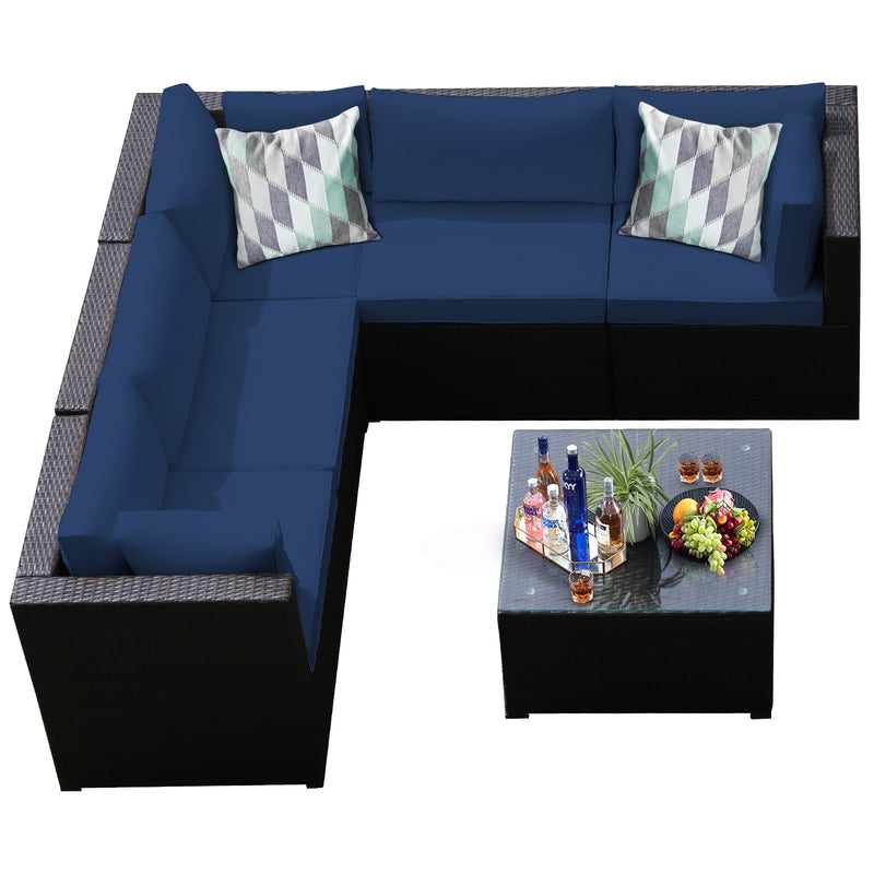 Costway - 6 Pieces Patio Furniture Sofa Set with Cushions for Outdoor-Navy
