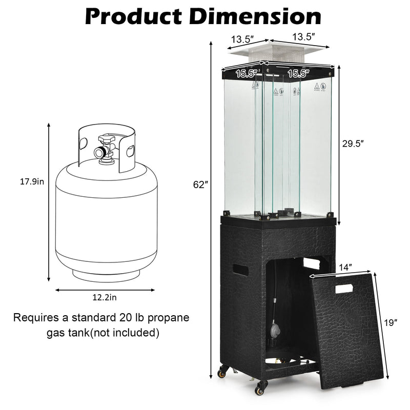 Costway - 41 000 BTU Propane Patio Heater with Lockable Wheels-Black