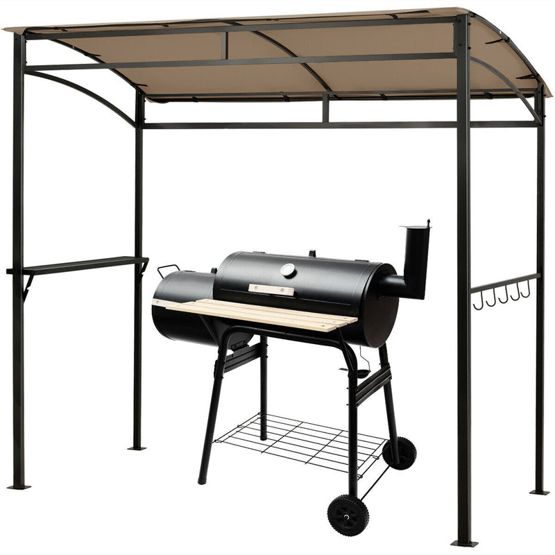 Costway - 7 x 4.5 Feet Grill Gazebo Outdoor Patio Garden BBQ Canopy Shelter-Brown