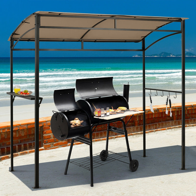 Costway - 7 x 4.5 Feet Grill Gazebo Outdoor Patio Garden BBQ Canopy Shelter-Brown