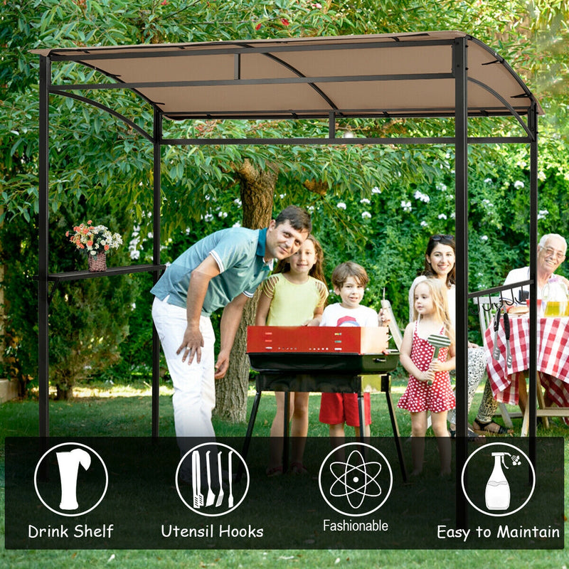 Costway - 7 x 4.5 Feet Grill Gazebo Outdoor Patio Garden BBQ Canopy Shelter-Brown