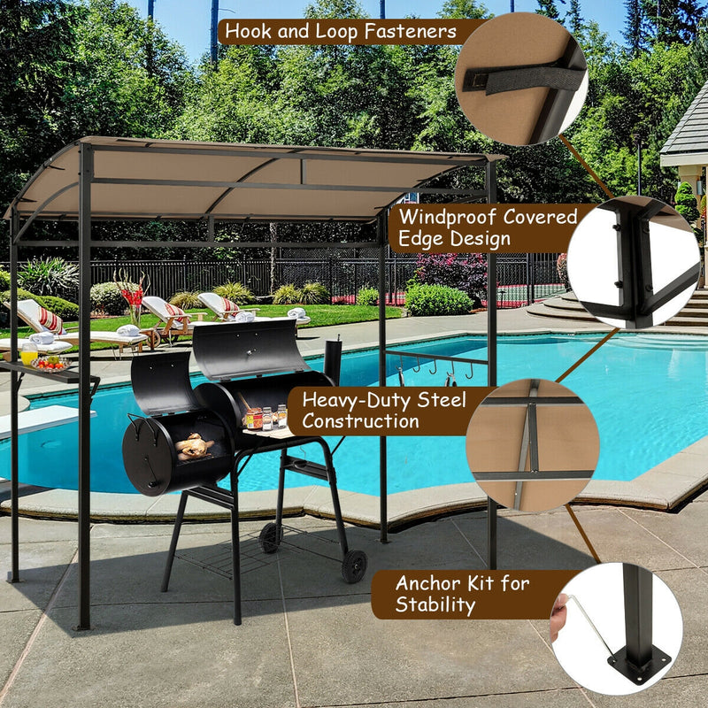 Costway - 7 x 4.5 Feet Grill Gazebo Outdoor Patio Garden BBQ Canopy Shelter-Brown