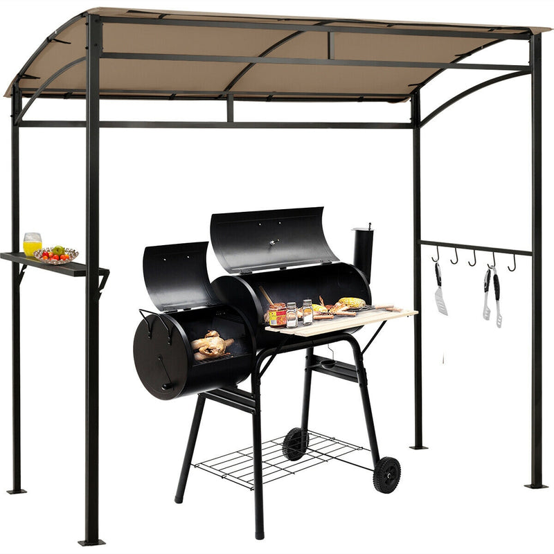 Costway - 7 x 4.5 Feet Grill Gazebo Outdoor Patio Garden BBQ Canopy Shelter-Brown