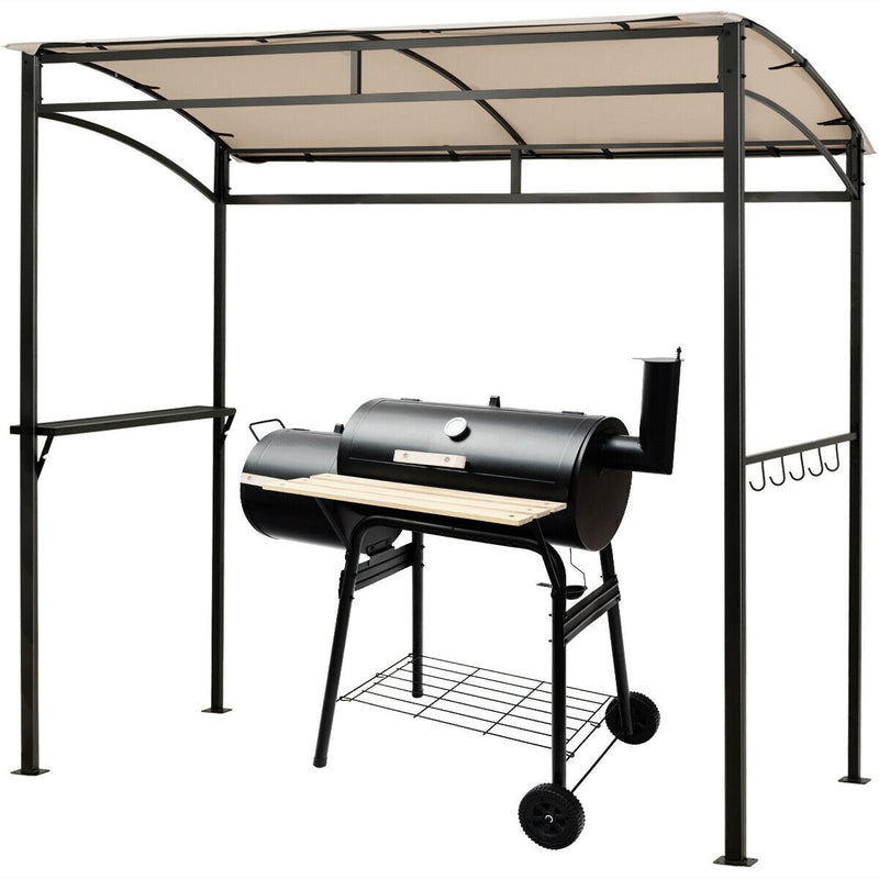 Costway - 7 x 4.5 Feet Grill Gazebo Outdoor Patio Garden BBQ Canopy Shelter-Beige