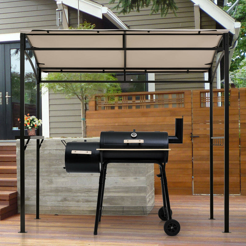 Costway - 7 x 4.5 Feet Grill Gazebo Outdoor Patio Garden BBQ Canopy Shelter-Beige