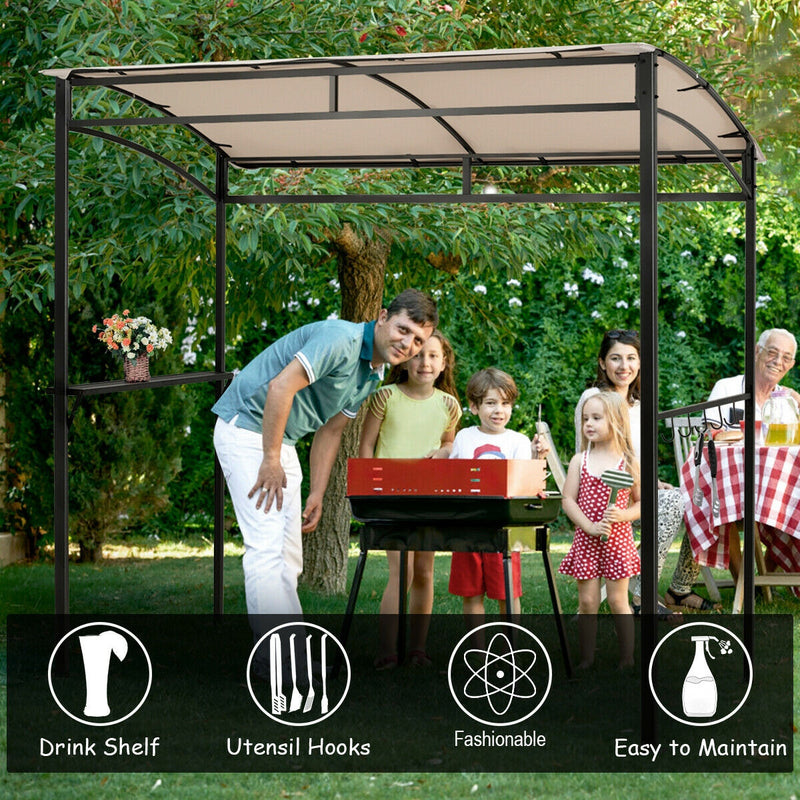Costway - 7 x 4.5 Feet Grill Gazebo Outdoor Patio Garden BBQ Canopy Shelter-Beige