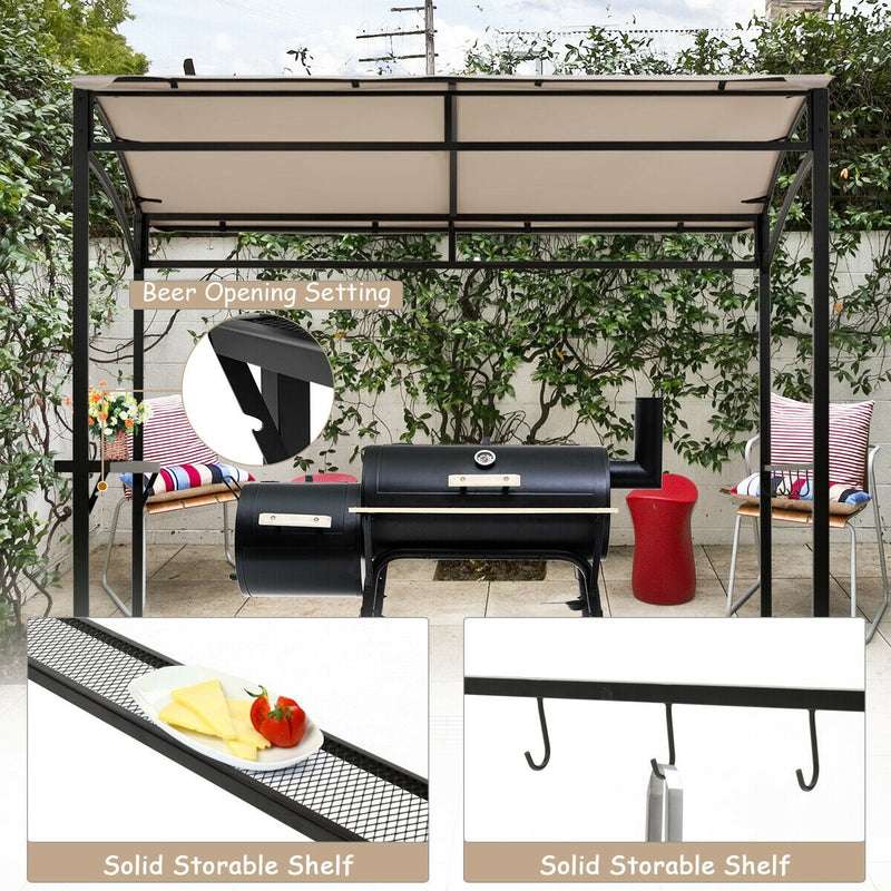 Costway - 7 x 4.5 Feet Grill Gazebo Outdoor Patio Garden BBQ Canopy Shelter-Beige