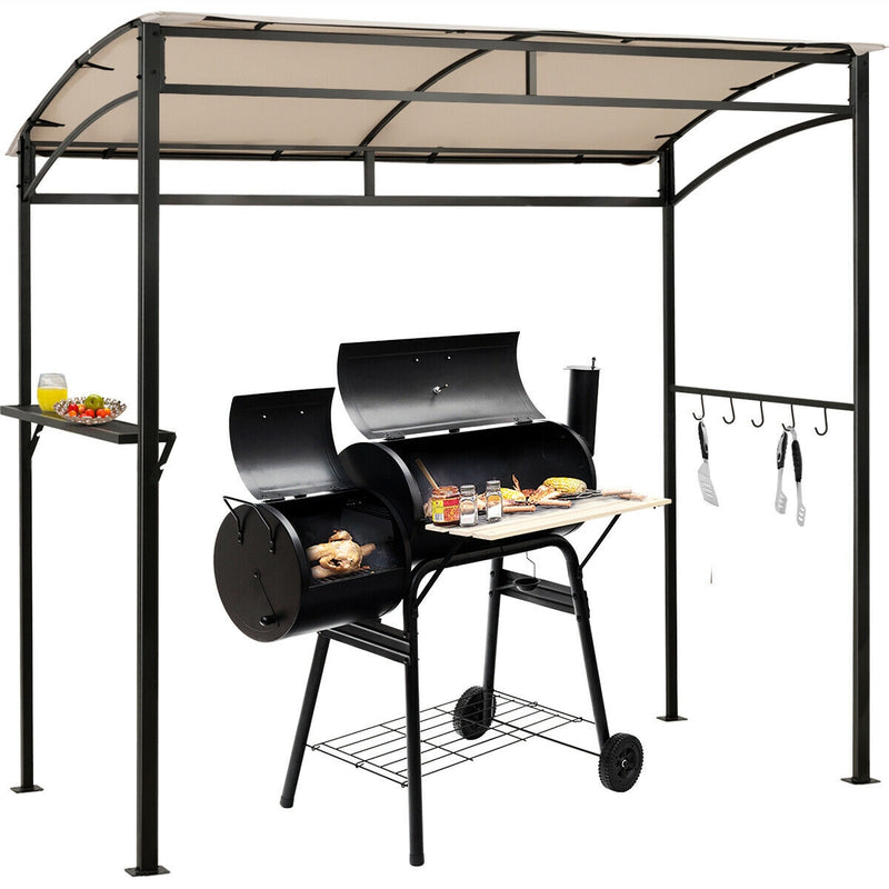 Costway - 7 x 4.5 Feet Grill Gazebo Outdoor Patio Garden BBQ Canopy Shelter-Beige