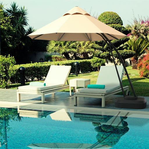 Costway - 11 Feet Outdoor Cantilever Hanging Umbrella with Base and Wheels-Beige