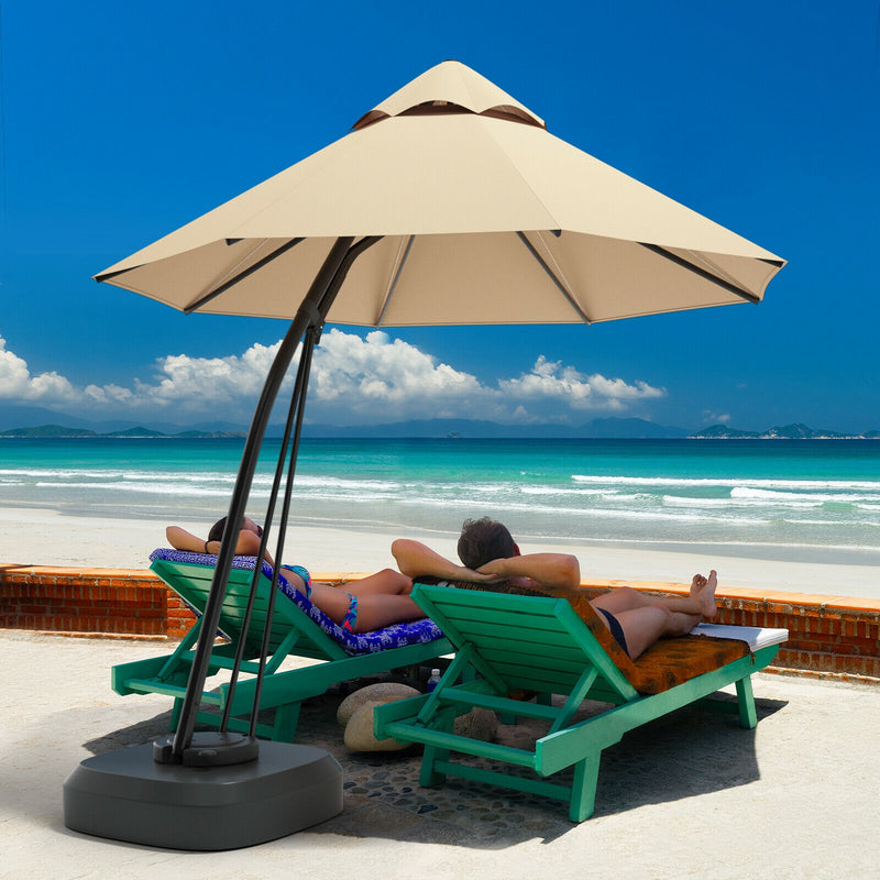 Costway - 11 Feet Outdoor Cantilever Hanging Umbrella with Base and Wheels-Beige