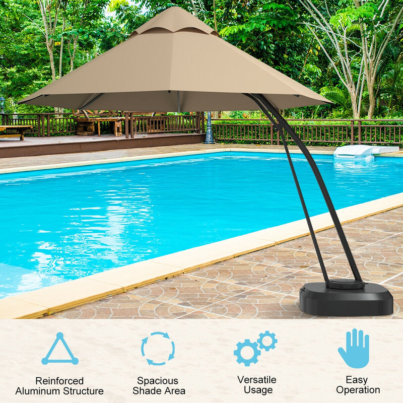 Costway - 11 Feet Outdoor Cantilever Hanging Umbrella with Base and Wheels-Beige