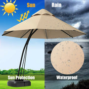 Costway - 11 Feet Outdoor Cantilever Hanging Umbrella with Base and Wheels-Beige