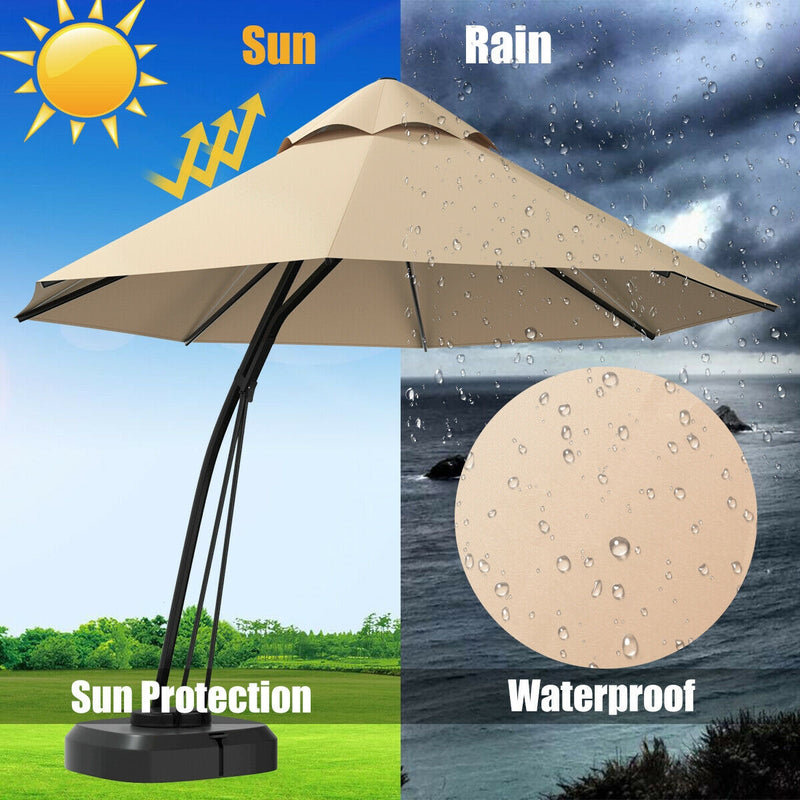 Costway - 11 Feet Outdoor Cantilever Hanging Umbrella with Base and Wheels-Beige