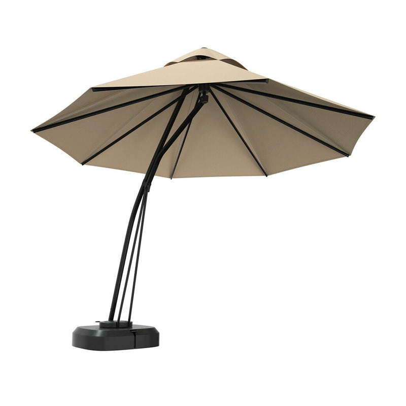 Costway - 11 Feet Outdoor Cantilever Hanging Umbrella with Base and Wheels-Beige