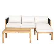 Costway - 3 Pieces Patio Acacia Wood Sofa Furniture Set with Nylon Rope Armrest-White