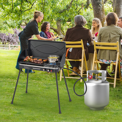 Costway - 2-in-1 Gas Camping Grill and Stove with Detachable Legs-Black