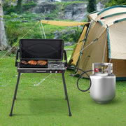 Costway - 2-in-1 Gas Camping Grill and Stove with Detachable Legs-Black