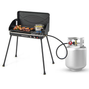Costway - 2-in-1 Gas Camping Grill and Stove with Detachable Legs-Black