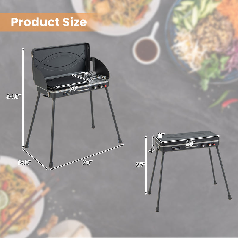 Costway - 2-in-1 Gas Camping Grill and Stove with Detachable Legs-Black