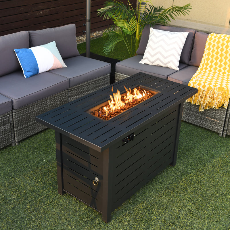 Costway - 42 Inch 60 000 BTU Rectangular Propane Fire Pit Table with Waterproof Cover