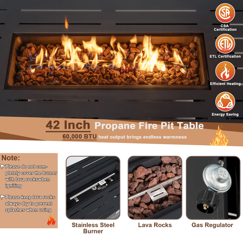 Costway - 42 Inch 60 000 BTU Rectangular Propane Fire Pit Table with Waterproof Cover
