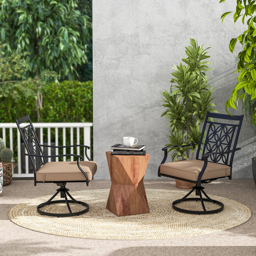 Costway - 2 Pieces Patio Swivel Dining Chairs with Blossom Pattern Backrest and Cushions-Black