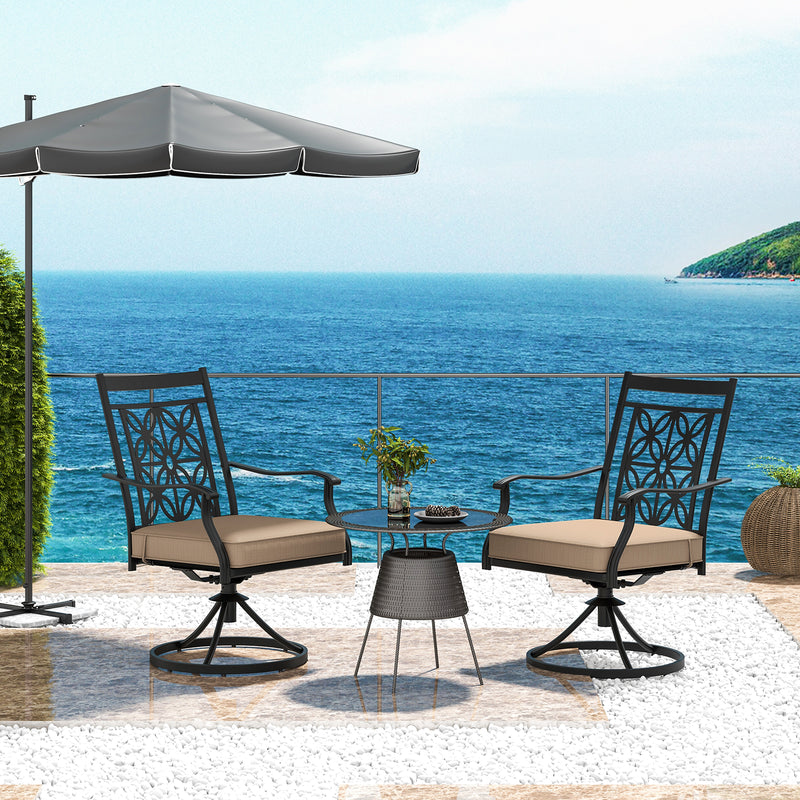 Costway - 2 Pieces Patio Swivel Dining Chairs with Blossom Pattern Backrest and Cushions-Black