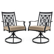 Costway - 2 Pieces Patio Swivel Dining Chairs with Blossom Pattern Backrest and Cushions-Black