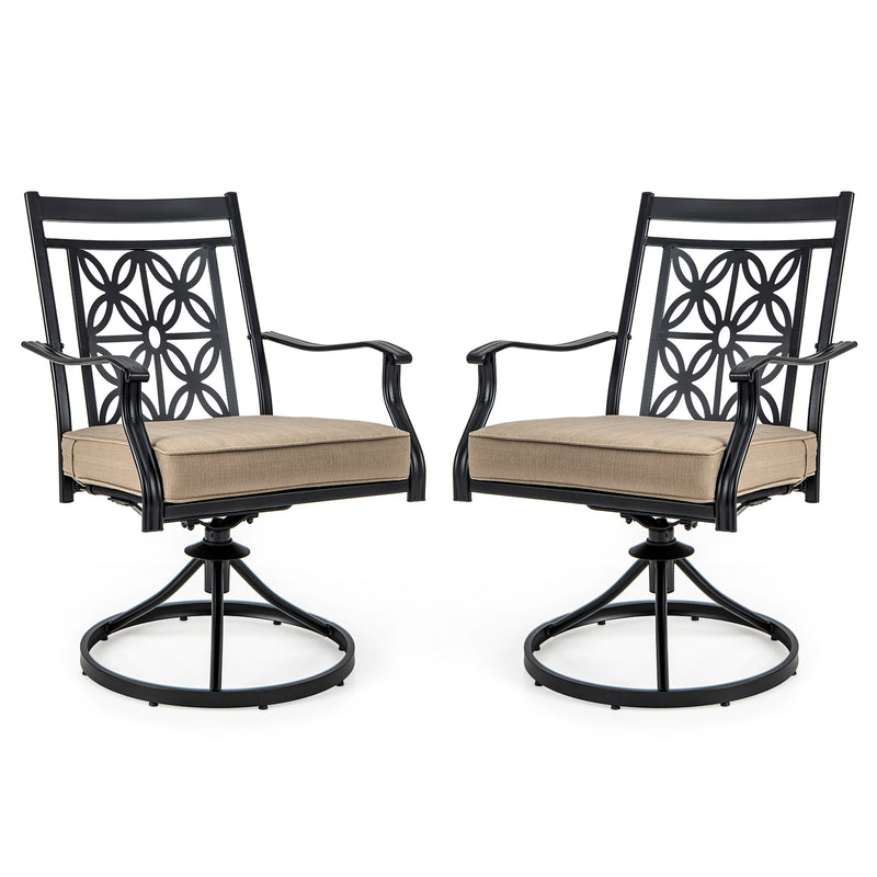 Costway - 2 Pieces Patio Swivel Dining Chairs with Blossom Pattern Backrest and Cushions-Black