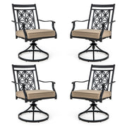 Costway - 2 Pieces Patio Swivel Dining Chairs with Blossom Pattern Backrest and Cushions-Black